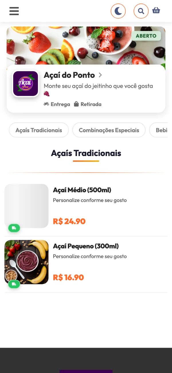 Cardápio digital do Açaí do Ponto